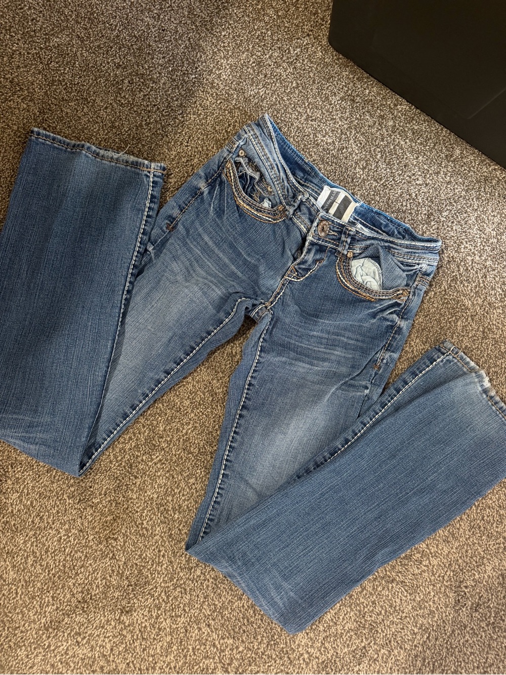 Distressed Medium Blue Bootcut Jeans